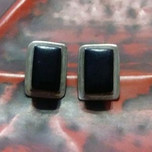 Vtg Mexico Sterling Silver & Black Onyx Earrings